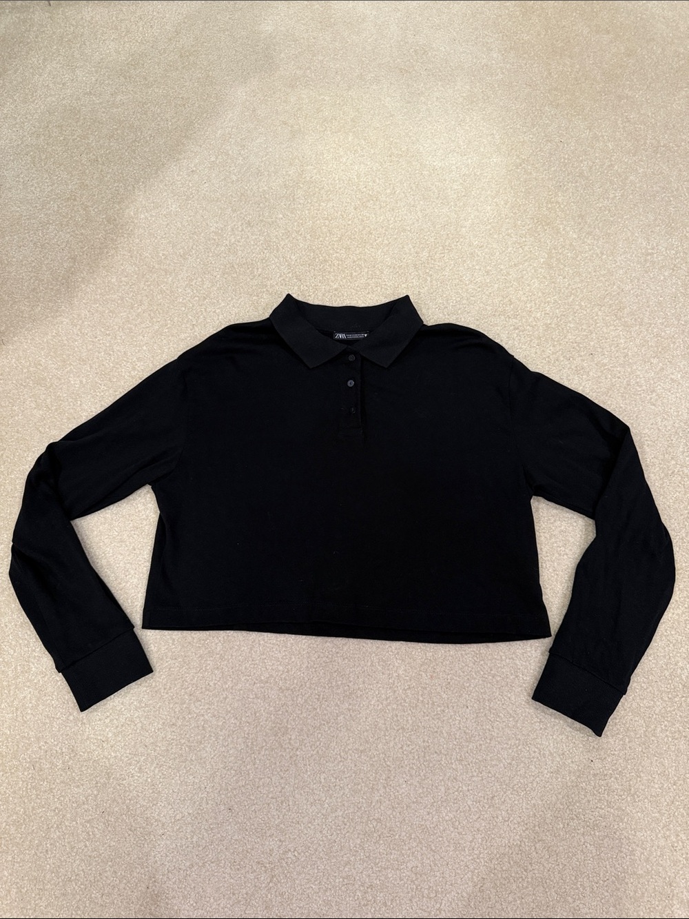 Black Cropped Polo Long Sleeve Top - Zara